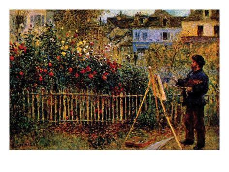 Monet Painting in His Garden in Argenteuil Lámina por Claude Monet en