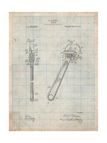 1915 Peterson Adjustable Wrench Patent Print Art Drawing Poster 18X24