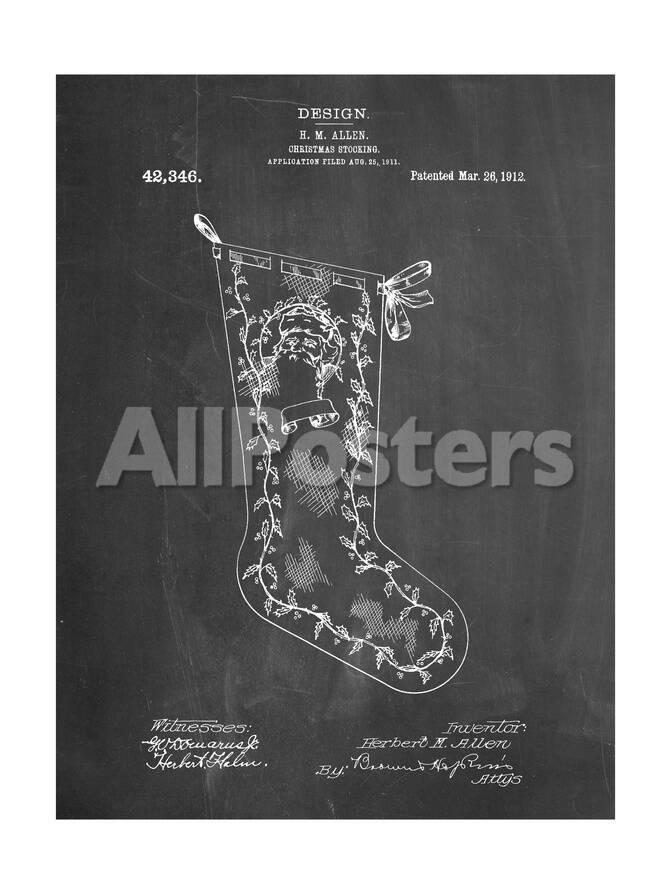 Pp764 Chalkboard Christmas Stocking 1912 Patent Poster Giclee