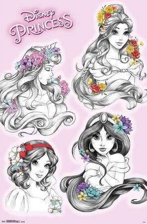 disney sketch princess posters cinderella poster 22x34 ariel characters prints