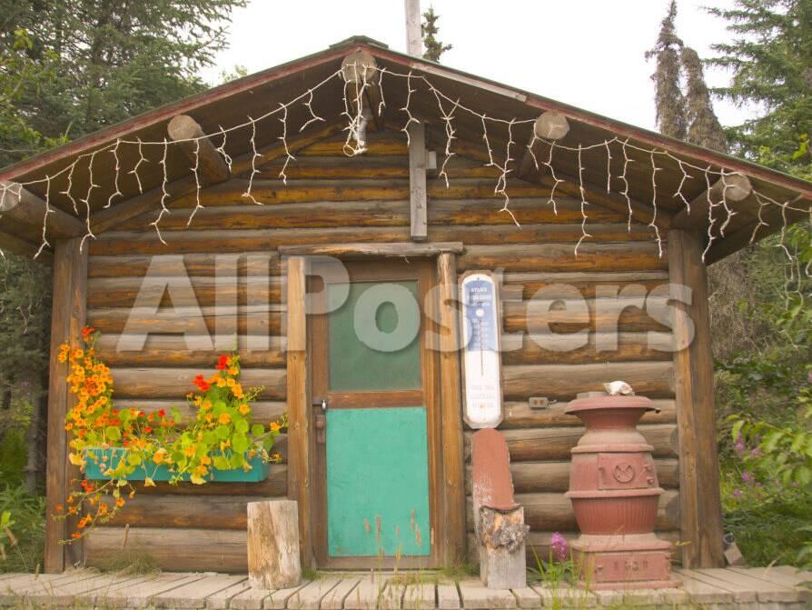 Log Cabin With Thermometer Homer Alaska Usa Photographic Print