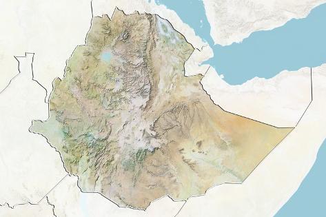 Ethiopia, Relief Map with Border and Mask Photographic Print
