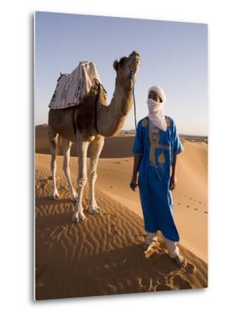 'Berber Man Standing with His Camel, Erg Chebbi, Sahara Desert