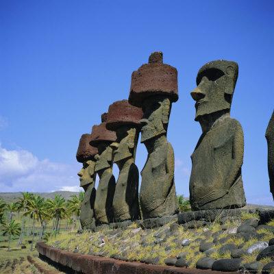 Moais Of Ahu Nau Nau In Anakena Beach In Easter Island 