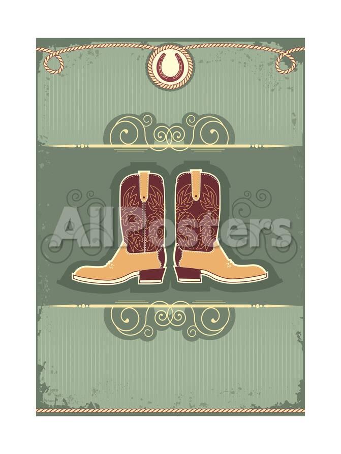 Cowboy Boots Vintage Western Decor Background With Rope And