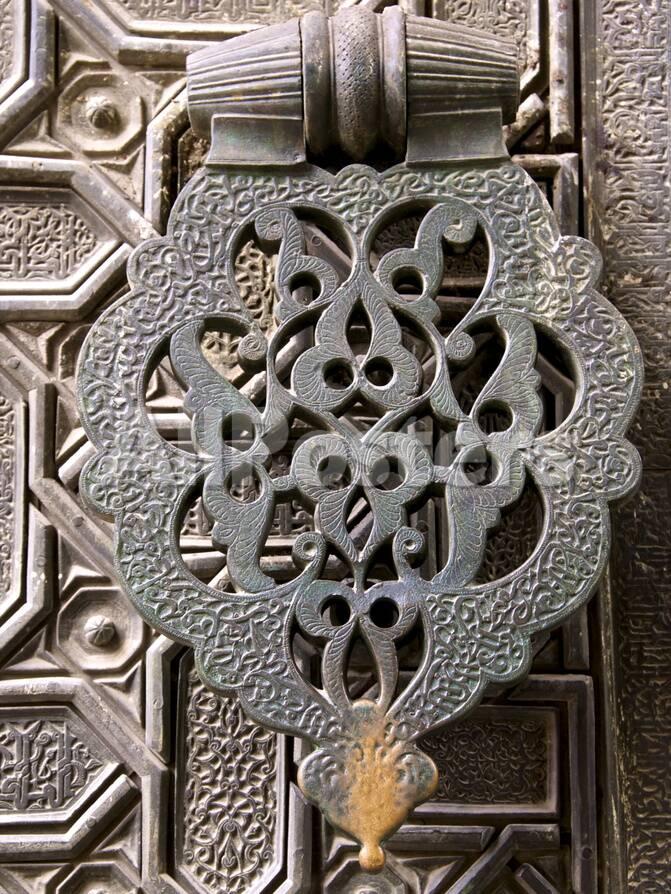 Bronze Knocker On Wooden Engraved Doors Reales Alcazares Seville