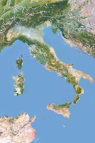 Italy, Satellite Image with Bump Effect, with Border Photographic Print ...