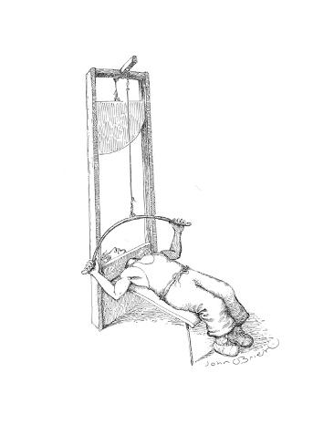 Bench Press Guillotine Cartoon Premium Giclee Print By John O
