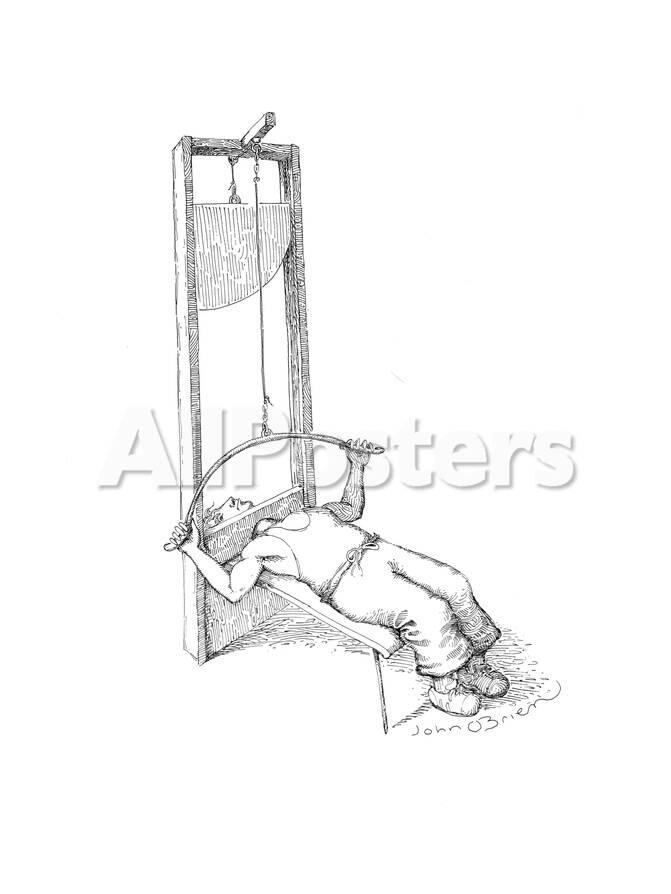 Bench Press Guillotine Cartoon Premium Giclee Print By John O