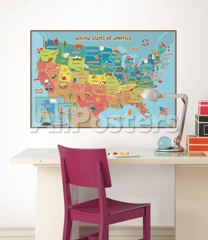 Kids Usa Map Wall Decal Sticker