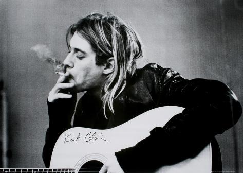 Kurt cobain smoking with guitar black white music poster Kurt cobain smoking with guitar black white music poster