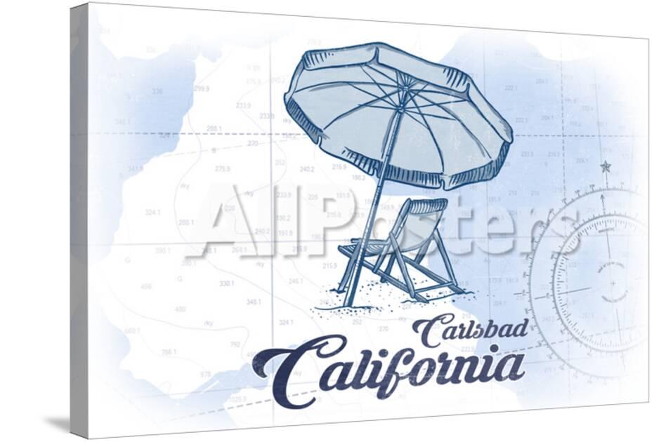 Carlsbad California Beach Chair And Umbrella Blue Coastal Icon
