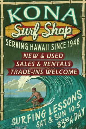 'Kona, Hawaii - Surf Shop' Prints - Lantern Press | AllPosters.com