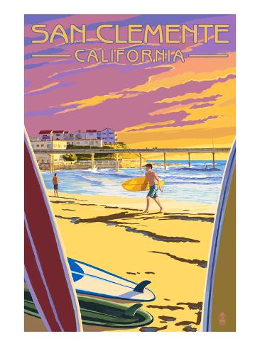 San Clemente, California - Beach and Pier Art by Lantern ...