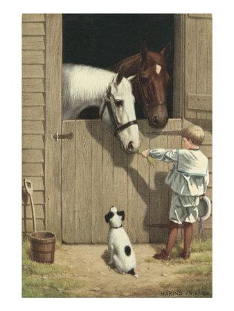 'Little Boy Feeding Horse in Stable' Posters | AllPosters.com