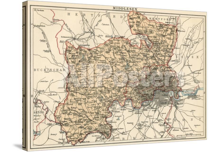 Map Of Middlesex England 1870s Giclee Print Allposters Com