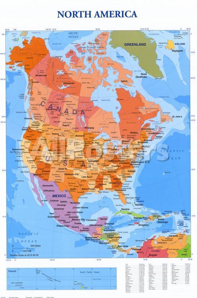 オールポスターズの map of north america 高画質プリント
