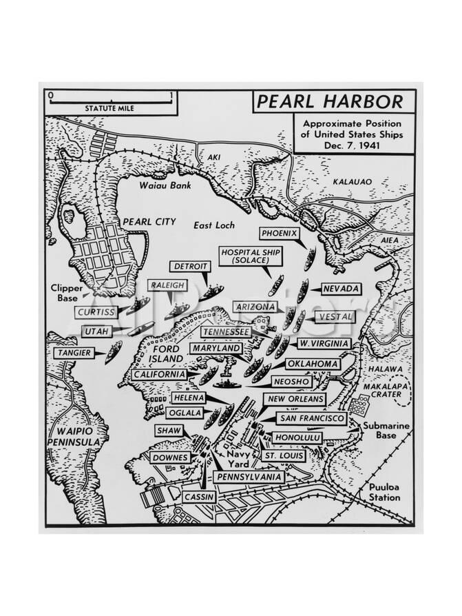 Map Of Pearl Harbor With Location Of Ships Just Prior To The Japanese Attack On Dec 7 1941 Posters Allposters Com
