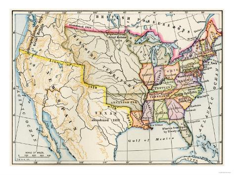 Map of the United States in 1819, Showing Territory under Spanish and ...