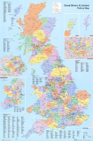 Mapa político del Reino Unido Pósters en AllPosters.es