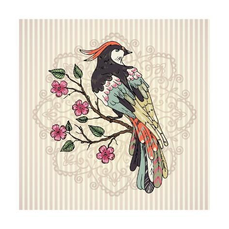 bird on a branch vector illustration mandala on a background