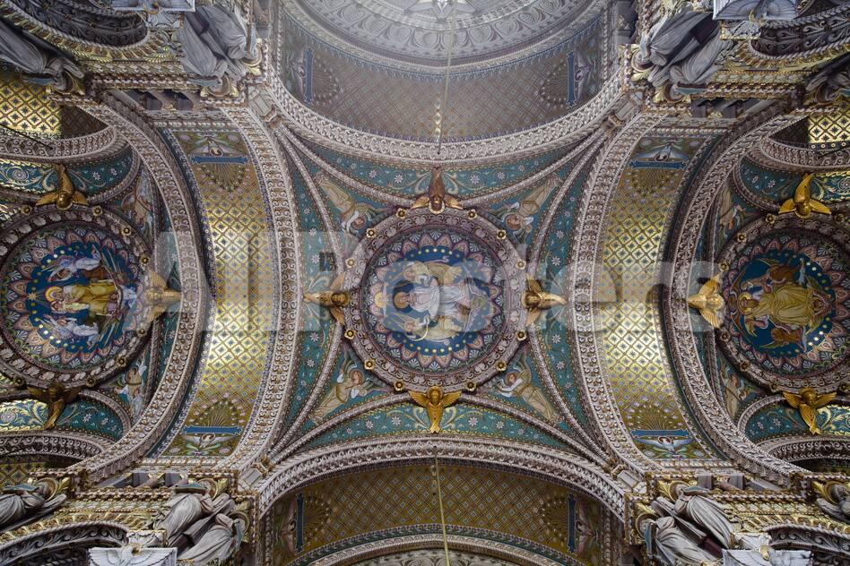 The Decorated Ceiling Of Notre Dame De Fourviere Lyon Rhone Rhone Alpes France Europe