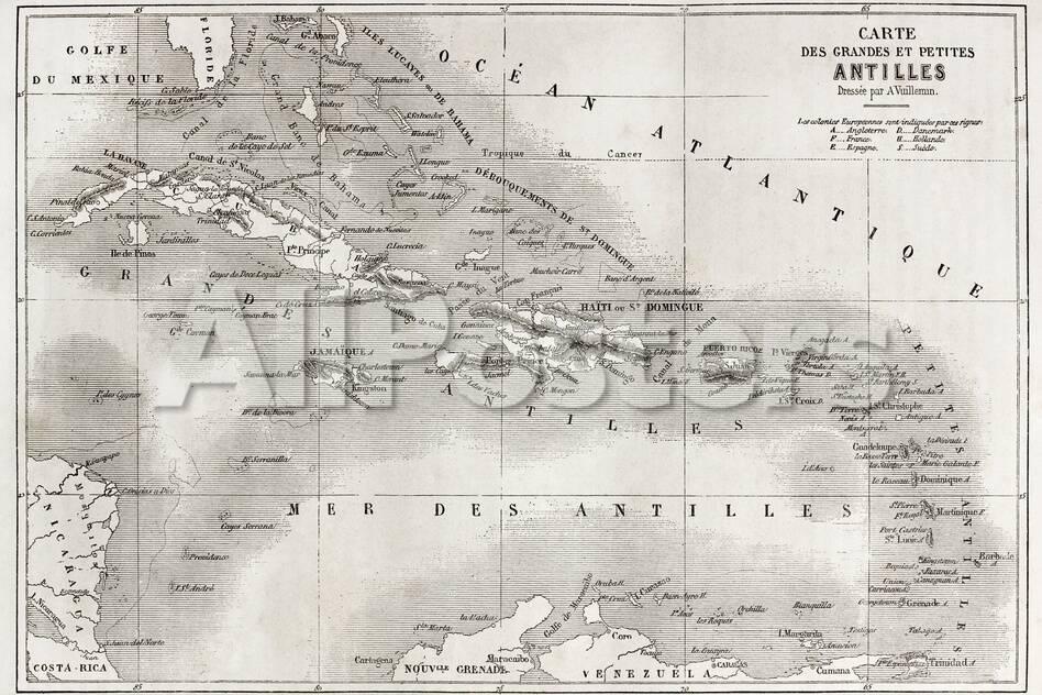 Antilles Old Map Created By Vuillemin And Erhard Published On Le Tour Du Monde Paris 1860