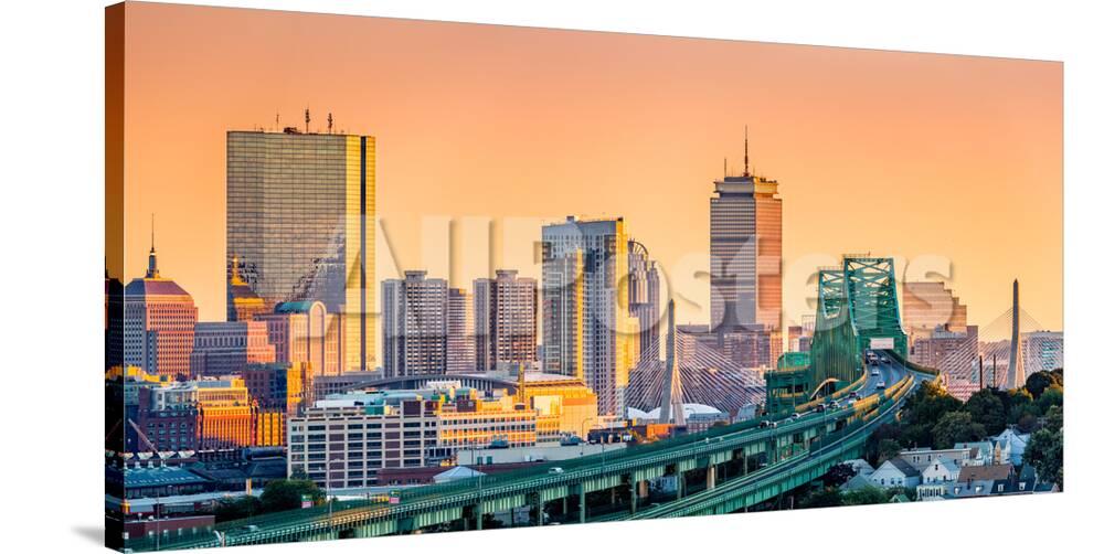 Tobin Bridge Zakim Bridge And Boston Skyline Panorama At Sunset Photographic Print Mihai Andritoiu Allposters Com