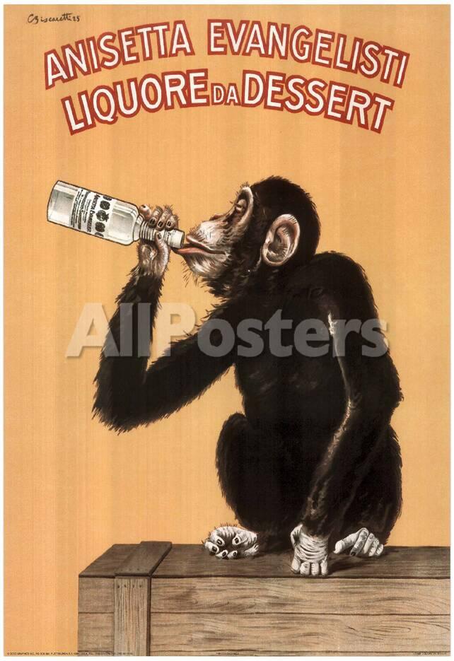Monkey Drinking Liquor Vintage Ad Art Print Poster Posters