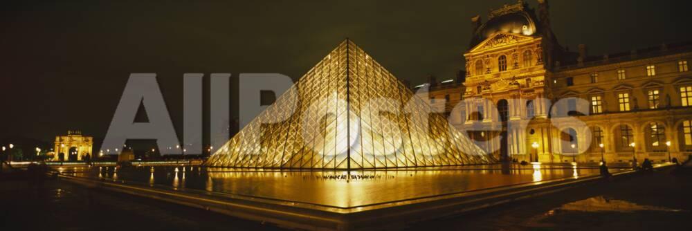 Museum Lit Up At Night Musee Du Louvre Paris France