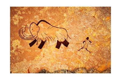 'Cave Painting Of Primitive Man Hunting For Mammoth' Art - Nomad Soul