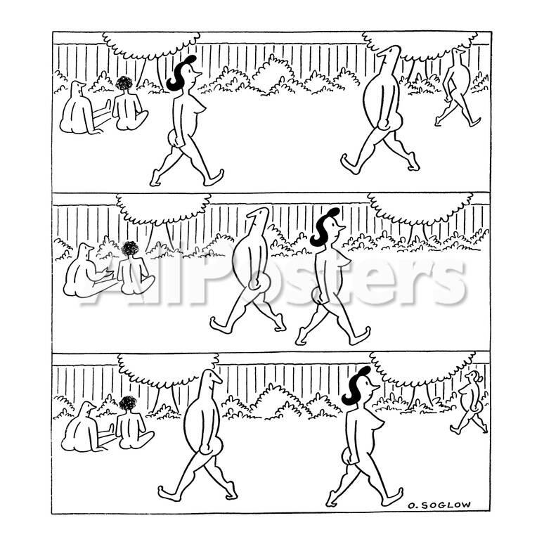 Three Panel Sequence Shows A Man In A Nudist Colony Walking By A Female Nu New Yorker Cartoon Premium Giclee Print Otto Soglow Allposters Com