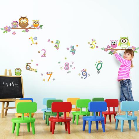 オールポスターズの owl tree with numbers decoration ウォールステッカー