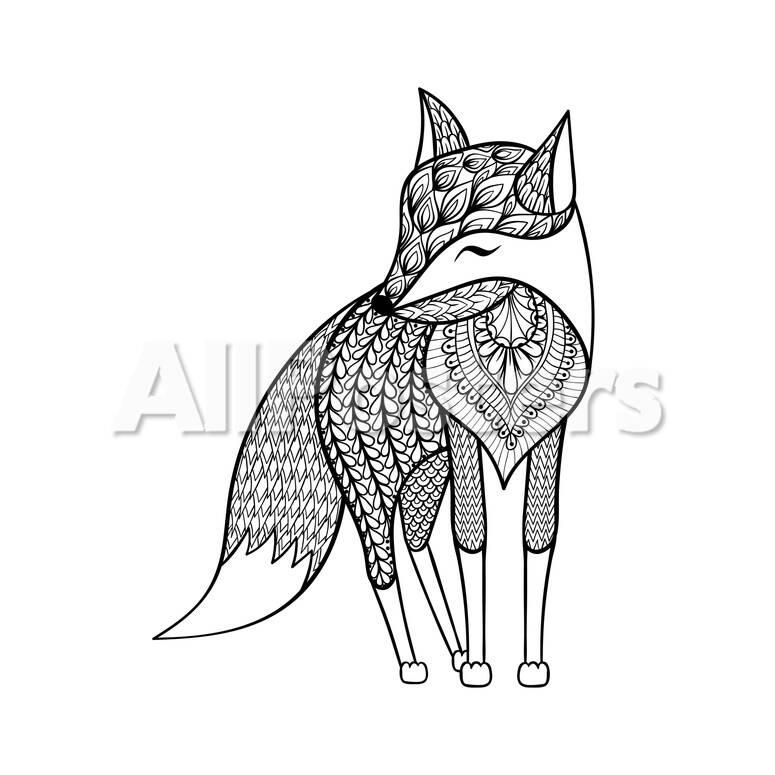Zentangle Vector Happy Fox For Adult Anti Stress Coloring Pages Ornamental Tribal Patterned Illust