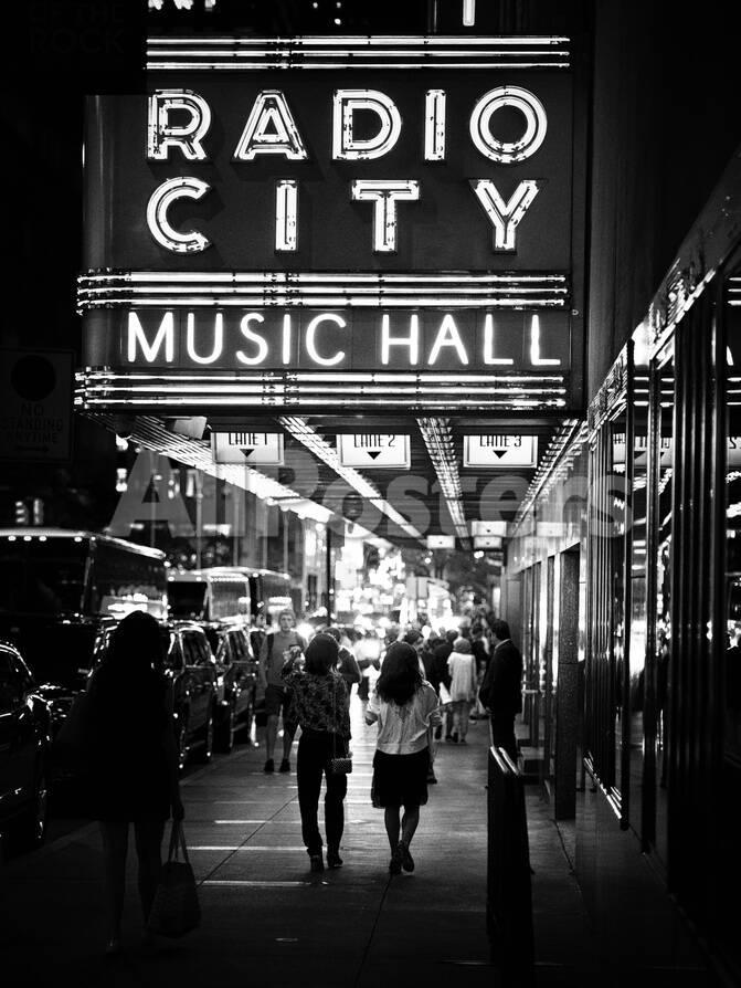 Urban Scene Radio City Music Hall By Night Manhattan Times Square New York White Frame Photographic Print Philippe Hugonnard Allposters Com