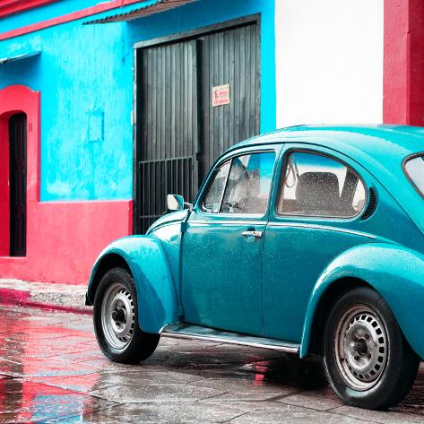 Viva Mexico Square Collection Vw Beetle And Light Blue Wall Ii Square Collection Vw Beetle And Light Blue Wall Ii Photographic Print