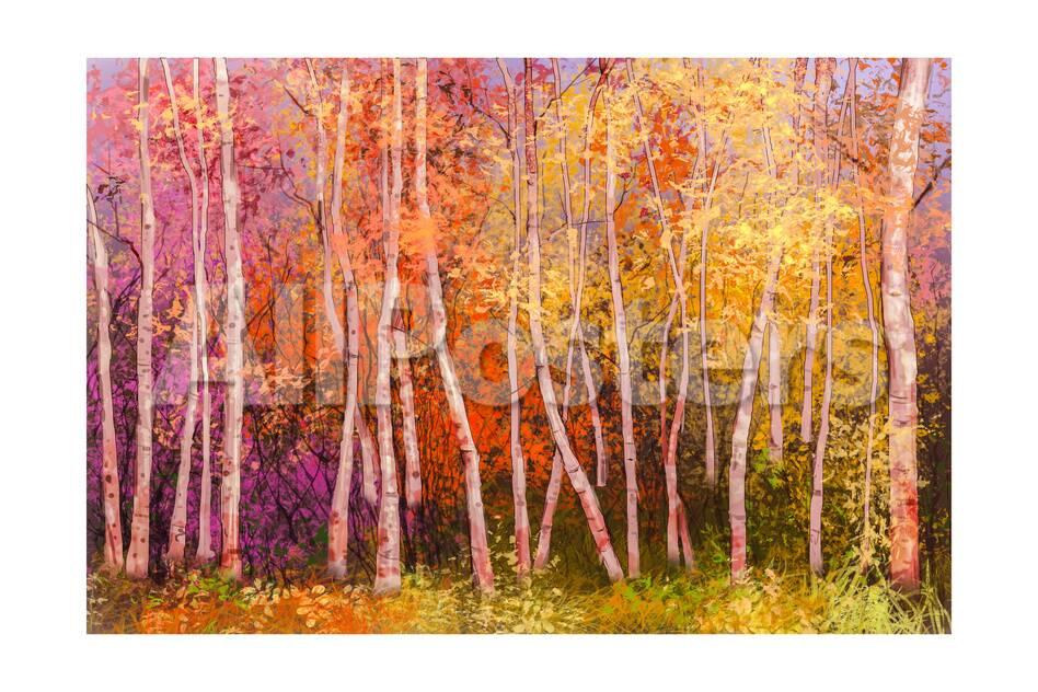 Oil Painting Landscape Colorful Autumn Trees Semi Abstract