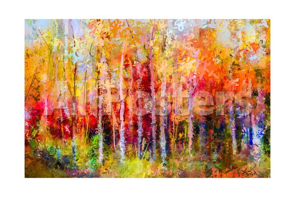 Oil Painting Landscape Colorful Autumn Trees Semi Abstract