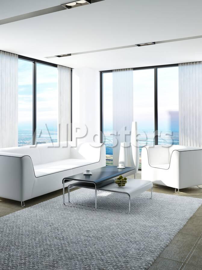 Modern White Living Room With Huge Windows And Curtains Photographic Privacy Preference Centre