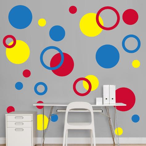 Red, Yellow, Blue Polka Dots Wall Decal - AllPosters.co.uk