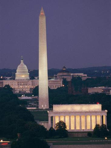 A Night View of the Lincoln Memorial, Washington Monument ...