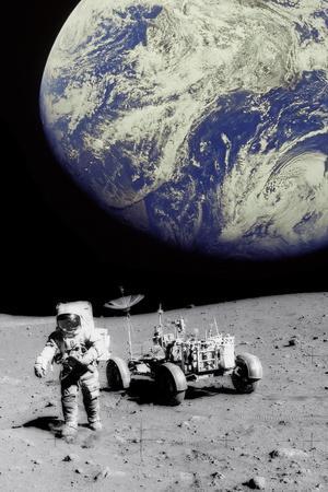 'Astronaut on Moon with Earth' Photographic Print - Science Photo