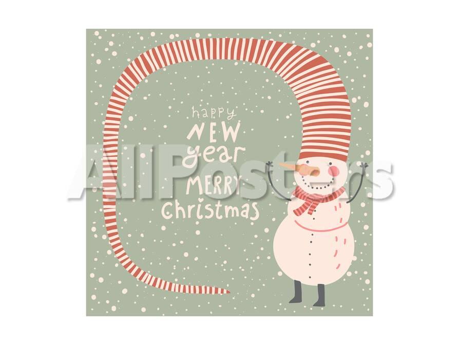 Merry Christmas And A Happy New Year Cartoon Card In Vector