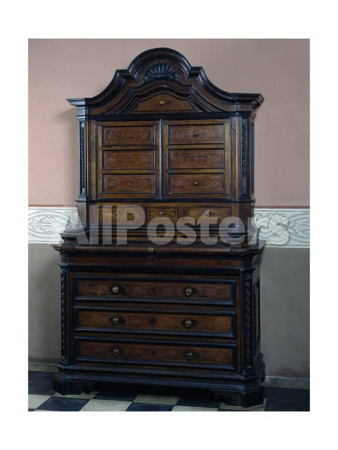Solid Walnut Dresser With Three Drawers In Lower Body Inlaid With