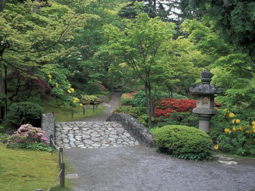 Stone Bridge And Pathway In Japanese Garden Seattle Washington