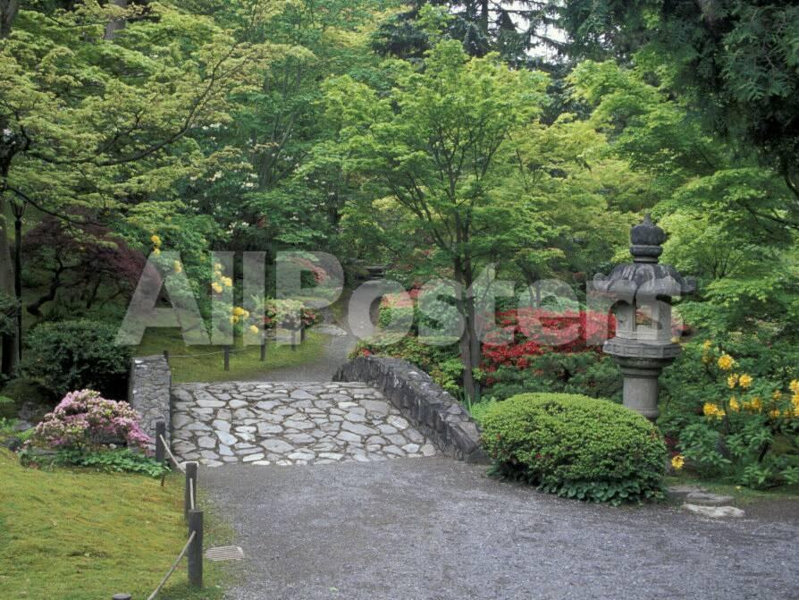 Stone Bridge And Pathway In Japanese Garden Seattle Washington