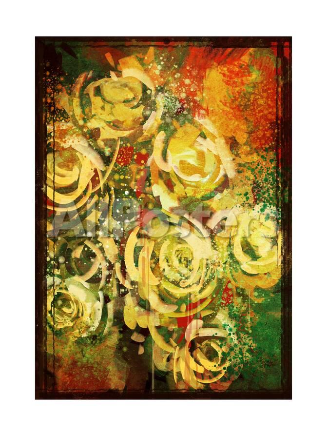 Abstract Flowers Vintage Style Digital Painting