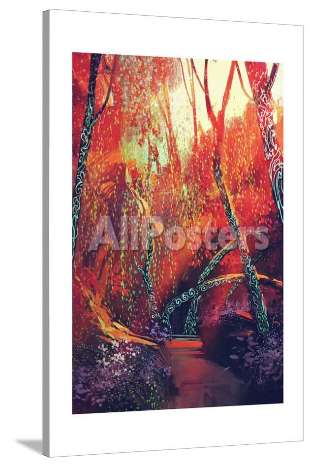 Colorful Autumnal Forest With Fantasy Trees Scenery Illustration Painting