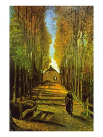 'Autumn Tree Lined Lane Leading To a Farm House' Posters - Vincent van