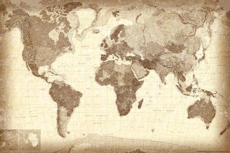 vintage style world map poster